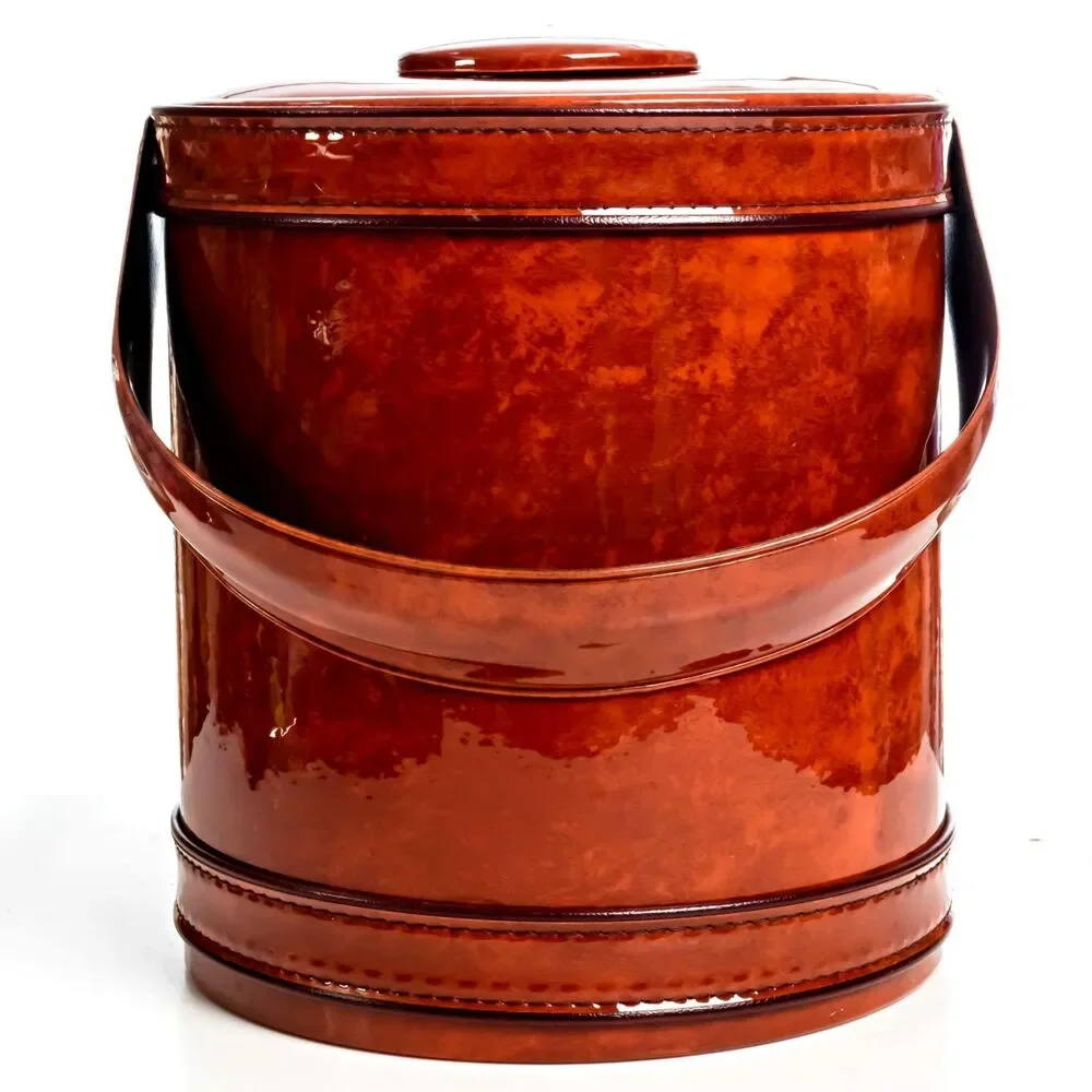 Vintage Red Leather-Style / Vinyl Ice Bucket MCM - Very Good Condition
